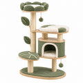Katzenkratzbaum von Candoril in Grün-Beige, mit Sisalstämmen, Höhle, Liegeflächen und Spielbällen, Maße 60x50x120 cm