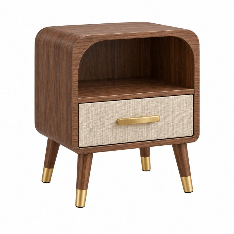 Nachttisch in Walnussbraun und Beige mit Schublade im Retro-Stil, Maße 45x40x60 cm, von Candoril, stilvoll und funktional.