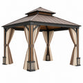 Gartenpavillon von Candoril, 300x300x300 cm, Stahlrahmen in Beige und Braun mit weißen Vorhängen, ideal für den Außenbereich.