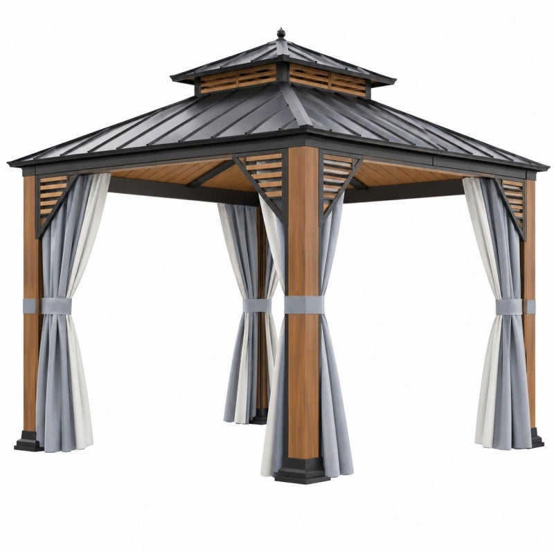 Schwarzer, brauner und grauer Pavillon 300x300x290 cm mit Metallrahmen und Vorhängen von Candoril.