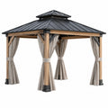 Gartenpavillon aus Holzoptik mit 300x300 cm, Stahldach und Vorhängen, ideal für den Außenbereich, von Candoril