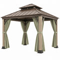 Metall-Pavillon 300x300x290 cm von Candoril mit braunen und grünen Vorhängen für Garten im Außenbereich