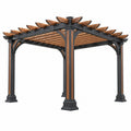 Gartenpergola aus Metall und Holzoptik in Schwarz und Braun mit Lamellendach, Maße 300 x 300 x 240 cm, von Candoril