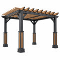 Pergola aus Stahl und Holz, 300x300x230 cm, schwarz und naturbraun, mit Lamellendach für Garten, von Candoril