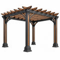 Pergola aus Stahl und Holz in Schwarz-Braun mit offenem Dach, 300x300x250 cm, für Garten, von Candoril