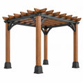 Holz- und Metallpergola in Naturbraun und Schwarz, 300x300x250 cm, für den Garten, mit dekorativem Design.