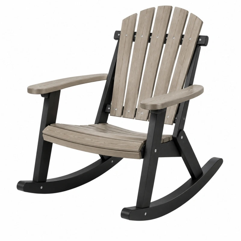 Grauer und schwarzer Adirondack-Schaukelstuhl aus Kunststoff, 86 x 69 x 101 cm, ideal für den Garten von Candoril